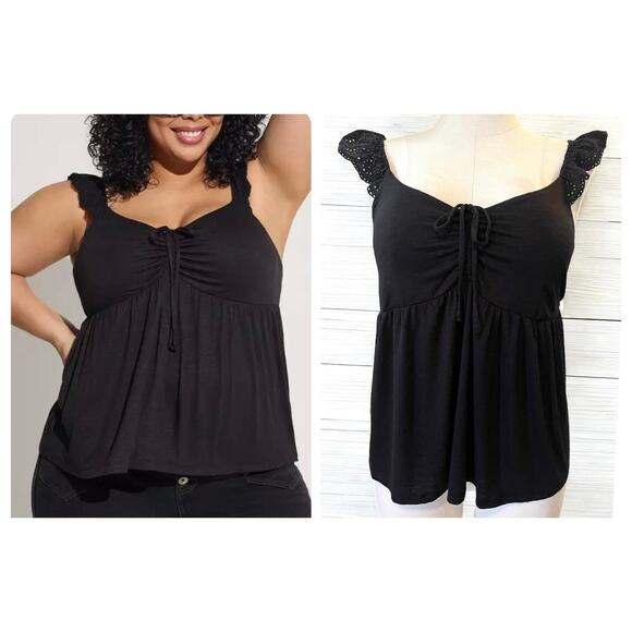 Torrid Plus Size 3 Busty Sweetheart Eyelet Ruffle Tie Front Busty Slub Tank Top - Picture 1 of 3